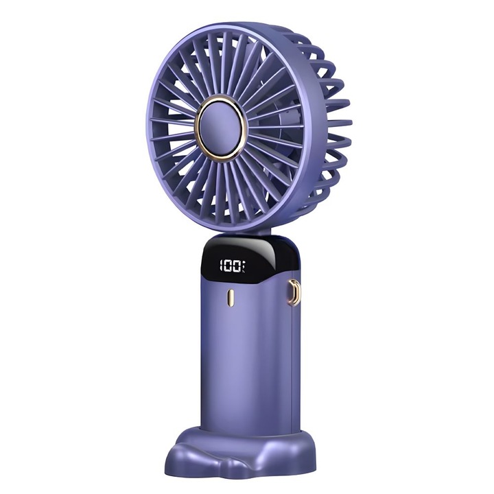 Ventilator portabil, 5 viteze, afisaj LED, zgomot redus, 4200mAh, plastic, albastru