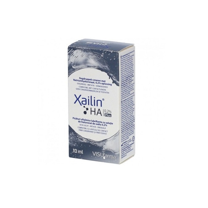 Picaturi oftalmice lubrifiante cu hialuronat de sodiu 0.2%, Xailin HA Plus 10ml, VISU FARMA