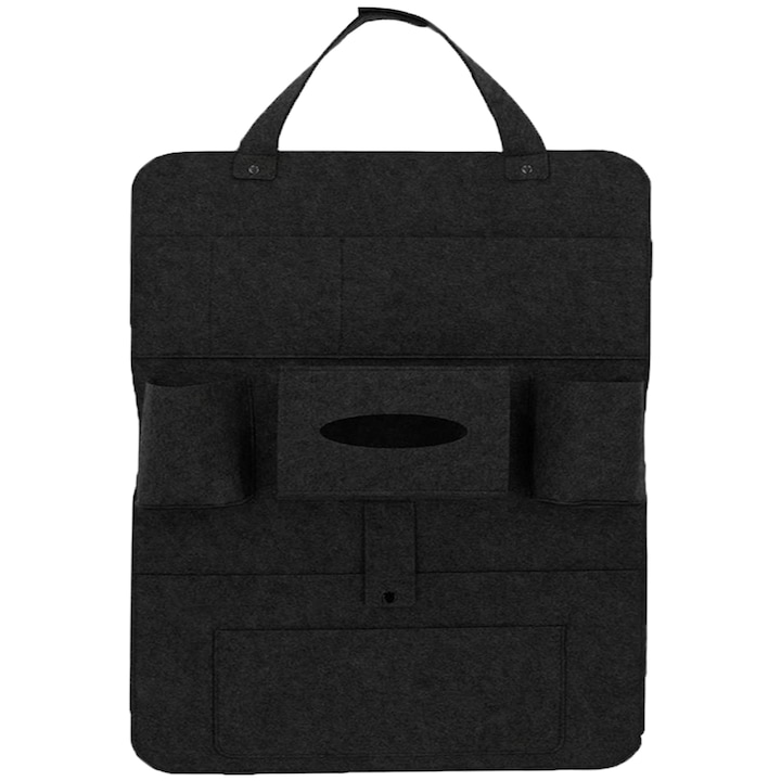Organizator pentru scaun Auto, Multiple Spatii Depozitare, Curele reglabile, Negru, 40 x 56 cm