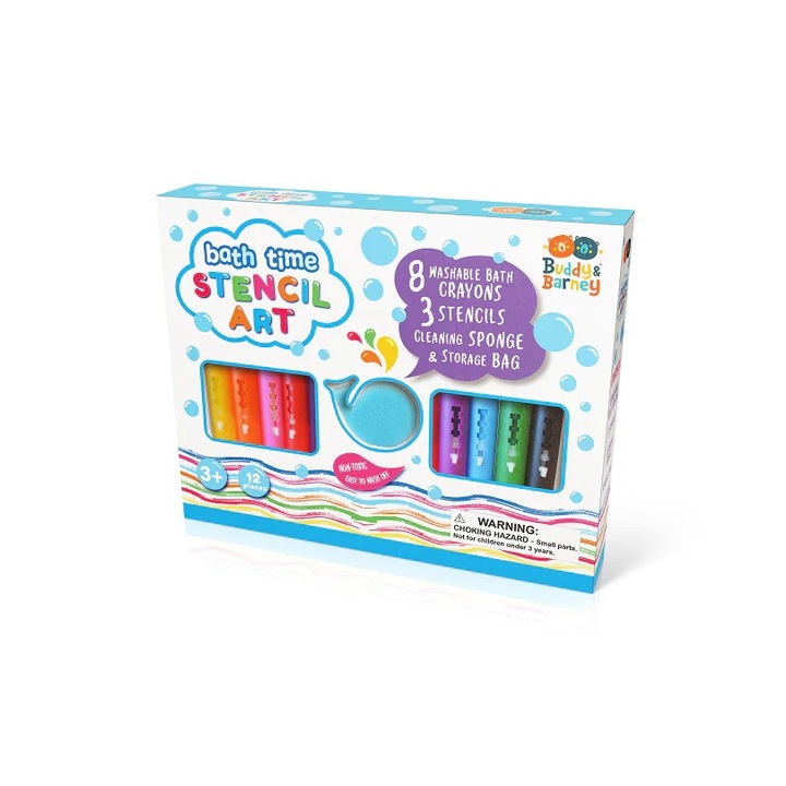 8 db színes ceruza és 3 fürdőszobai sablon készlet - Buddy&Barney Stencil Art