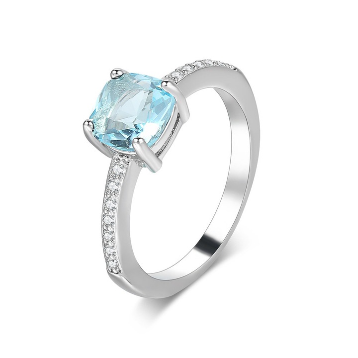 Inel dama HYTIREBY, Cupru, zirconiu albastru, 18.1 mm