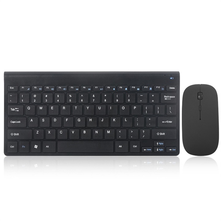 Set tastatura si mouse wireless CVBFUS, design scissor-key, 12 taste multimedia, negru