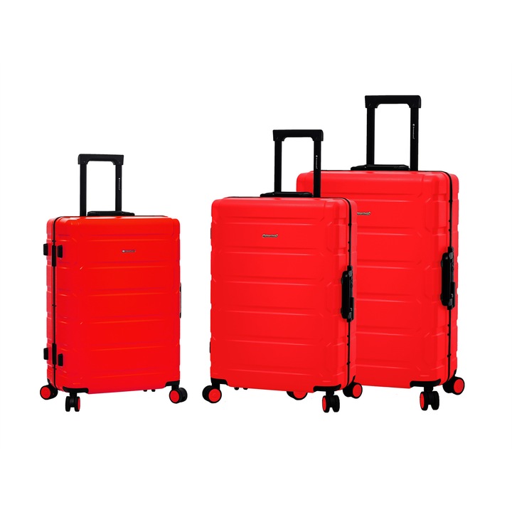 Bőrönd Szett Snowball SW20503, polikarbonát, zárral TSA, 4 kerék, 3 db, Piros