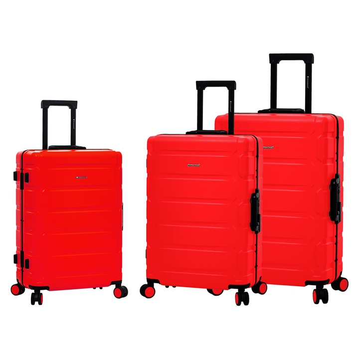 Set trolere Snowball SW20503, policarbonat, cifru TSA, 4 roti duble, 3 piese, rosu