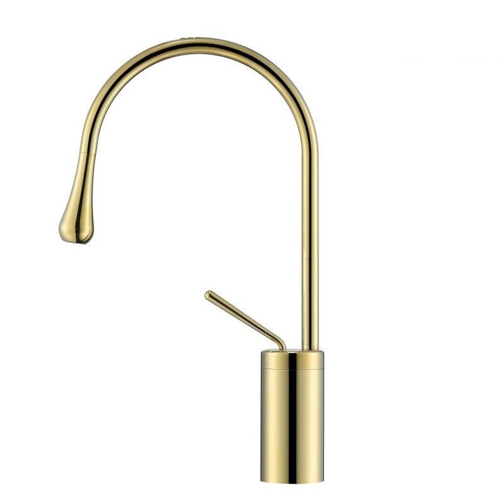 Baterie lavoar baie, pipa medie 38 cm, monocomandata, din Alama, auriu nichelat, Rain Drop de la Robinetulmeu