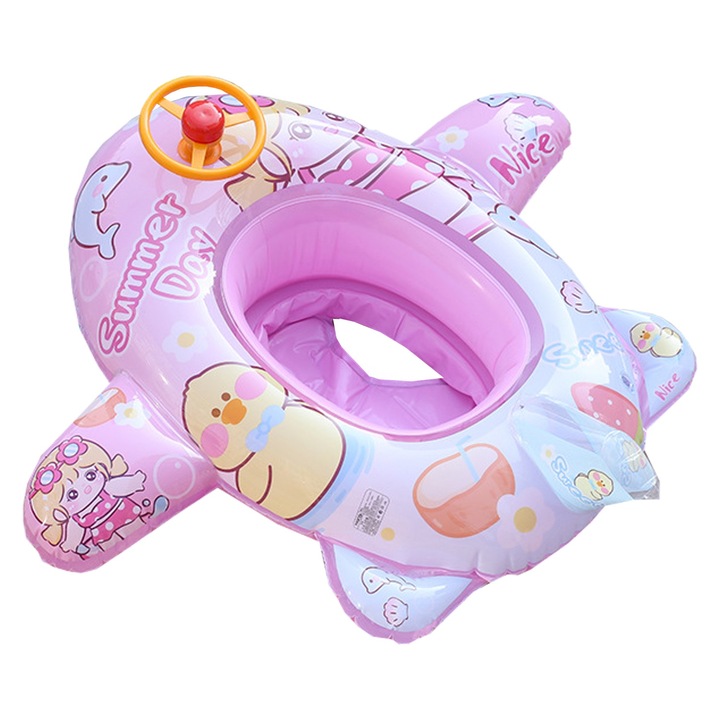 Colac pentru copii, cu chilotel, tip avion cu volan, 70 cm diametru interior, Roz