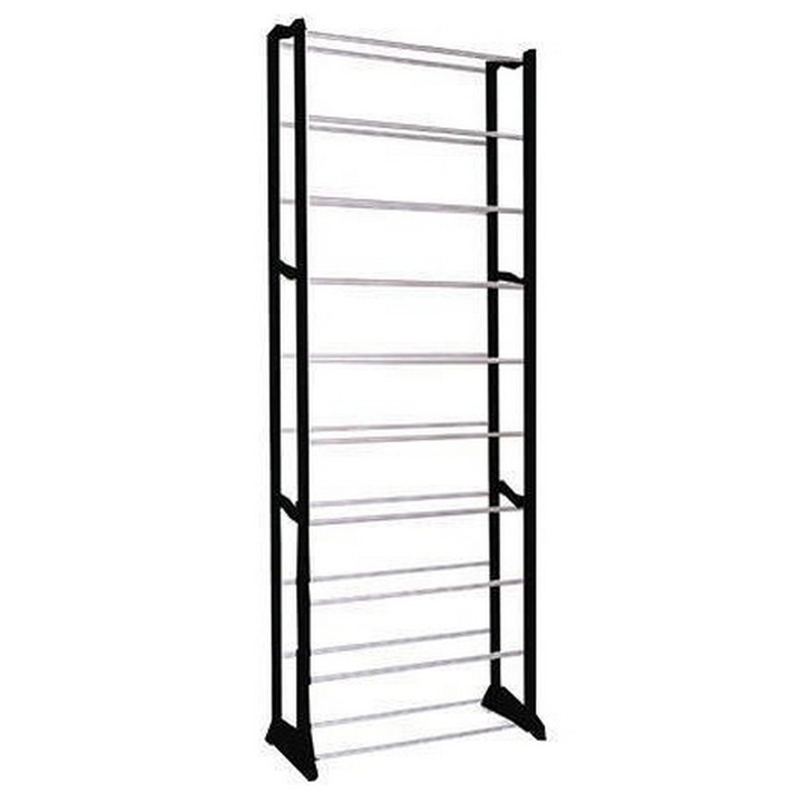 Raft Pantofi, Chris Badzi 369®, pana la 30 Perechi, 10 Rafturi, Stabil, Robust si Usor de Instalat, Ideal pentru Companie, Magazin, Birou si Casa, Structura din Plastic cu Metal, Inaltimea reglabila de 140 Cm, Negru