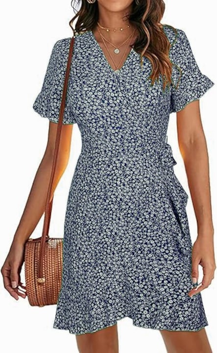 Kék Boho virágmintás party Midi ruha, XL méret, Moyabo