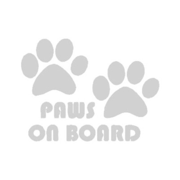 Sticker decorativ auto, Paws on board, 13x10 cm, alb