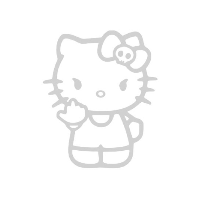 Sticker decorativ perete / geam si auto, Bad Hello Kitty, 13x15 cm, alb