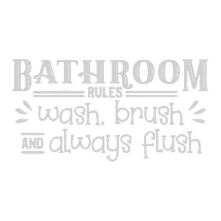 Sticker decorativ perete / geam, Bathroom rules, 20x10 cm, alb