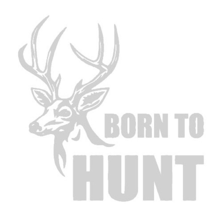 Sticker decorativ perete / geam si auto, Born to hunt, 15x15 cm, alb