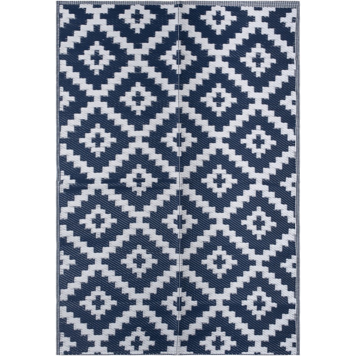 Covor pentru exterior Garden Oyo Concept, 150x210 cm, polipropilena 100%, bleumarin/alb