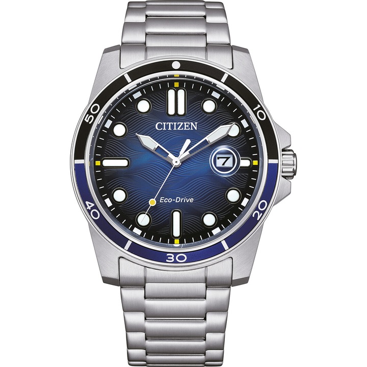 Ceas barbatesc Citizen Quartz, 43mm, 10ATM, Albastru, Argintiu