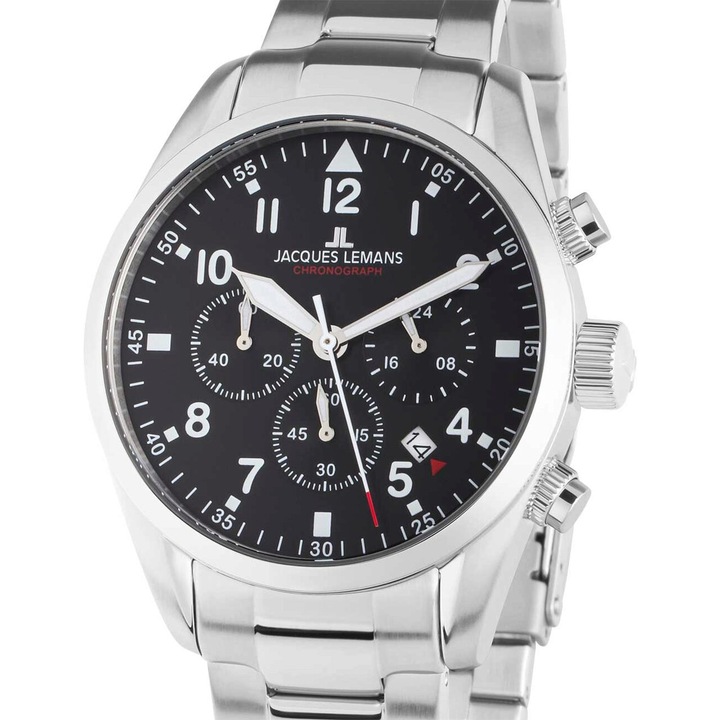 Ceas barbatesc Jacques Lemans Quartz, 42mm, 10ATM, Argintiu
