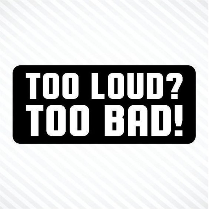 Sticker decorativ auto, Too loud, too bad, 20x7 cm, negru
