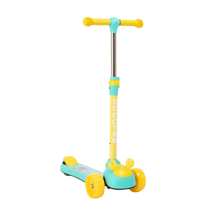Trotineta cu 3 roti pentru copii Mixbo, lumini LED, muzica, frana pe spate, model rac, verde
