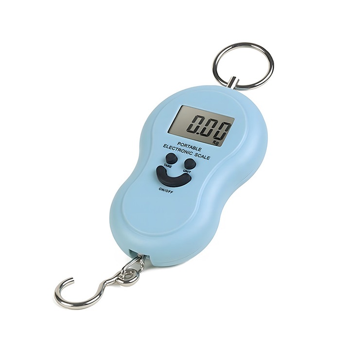 Cantar pentru bagaje, sarcina maxima 50kg, precizie de masurare 0-10kg: +/- 5g, 10-50kg: +/- 10g, afisaj iluminat, unitati disponibile kg, lb, jin, oz, alimentare cu 2x baterii AAA, dimensiuni 150 x 70 x 23mm, albastru, HDWR, wagPRO-H50AN