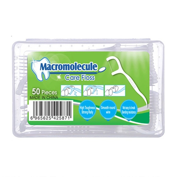 Fogpiszkálóval ellátott fogselyem, 2 az 1-ben, gyors tisztítás, könnyű csúszással, viaszos, fehér