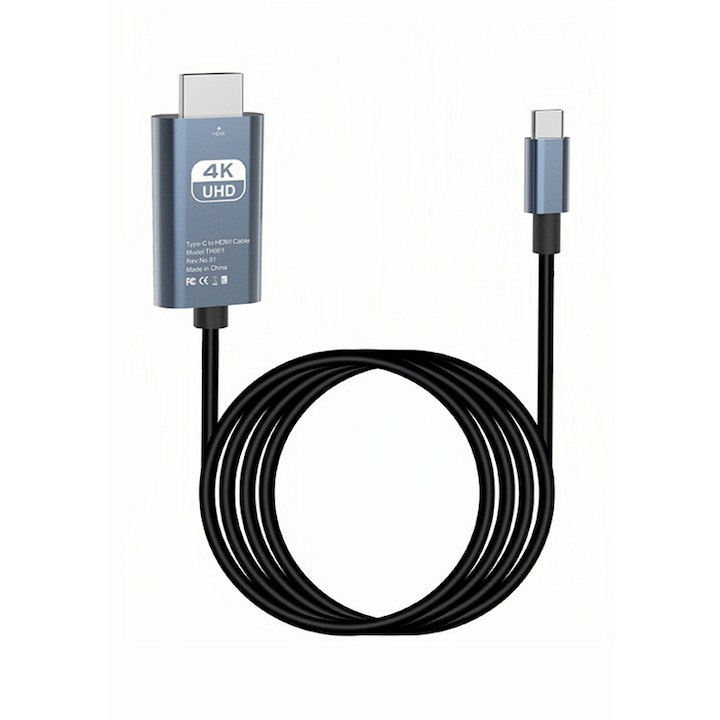 Cablu USB-C to HDMI, Rqiurpn, 4K UHD 60Hz, 2 m, Negru