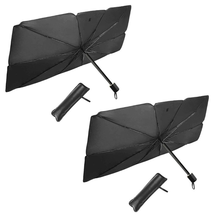 Преносим, сгъваем сенник за автомобил, 140 x 79 см, черен/сребрист, 2 бр