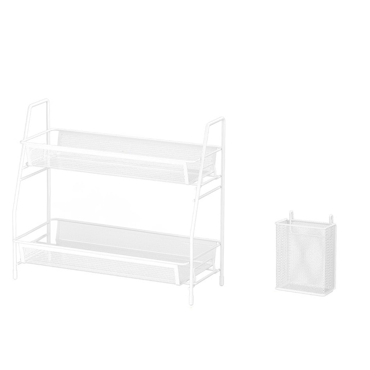 Szervező konyhai polc, Zola, 2 polc, kosármodell, fém, 36x32x17 cm, fehér