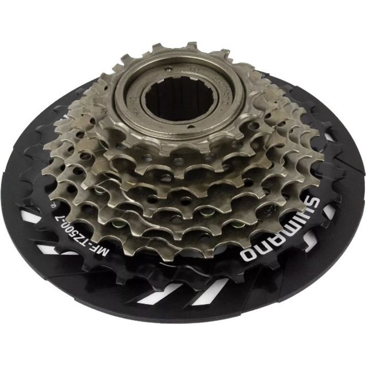 Pinion bicicleta SHIMANO MF-TZ500-7, 7 viteze, 14-28T, cu protectie, negru/maro