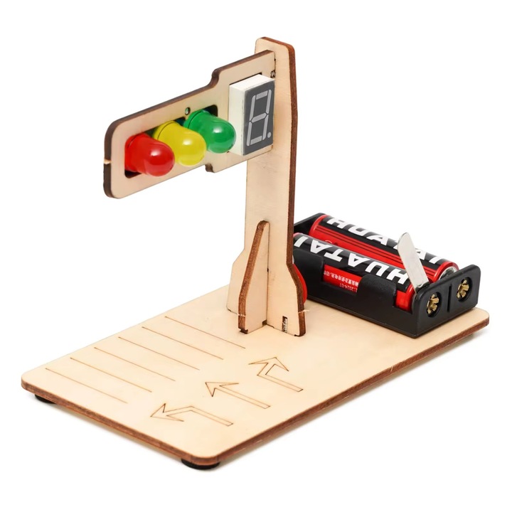 Jucarie Educationala Tetea, Kit STEM lemn, semafor inteligent