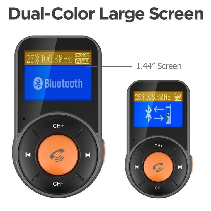 Univerzális Bluetooth FM adó, TNEAYWHE, 1,8 hüvelykes, 2 töltőport, különböző színekben