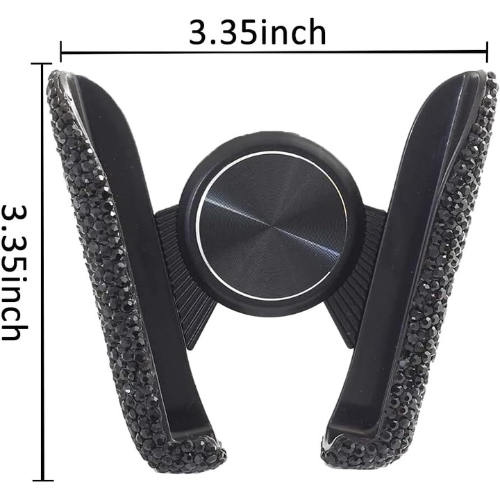 Suport auto universal, montare ventilatie sau adeziv, design mini cu cristale, negru