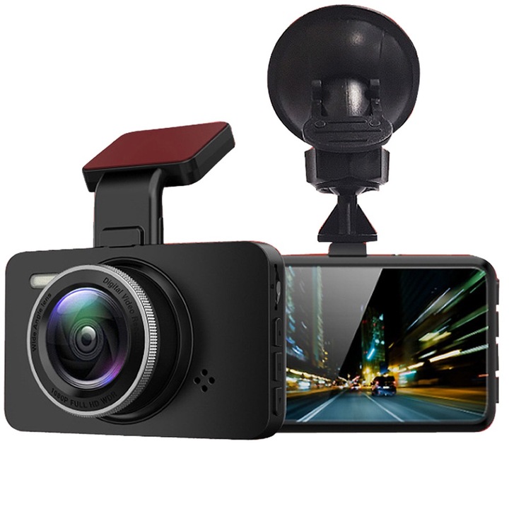 Tovbmup DVR камера за кола, HD 1080p, 140° широк ъгъл, черна, 15.3x11.1x7.1cm, комплект