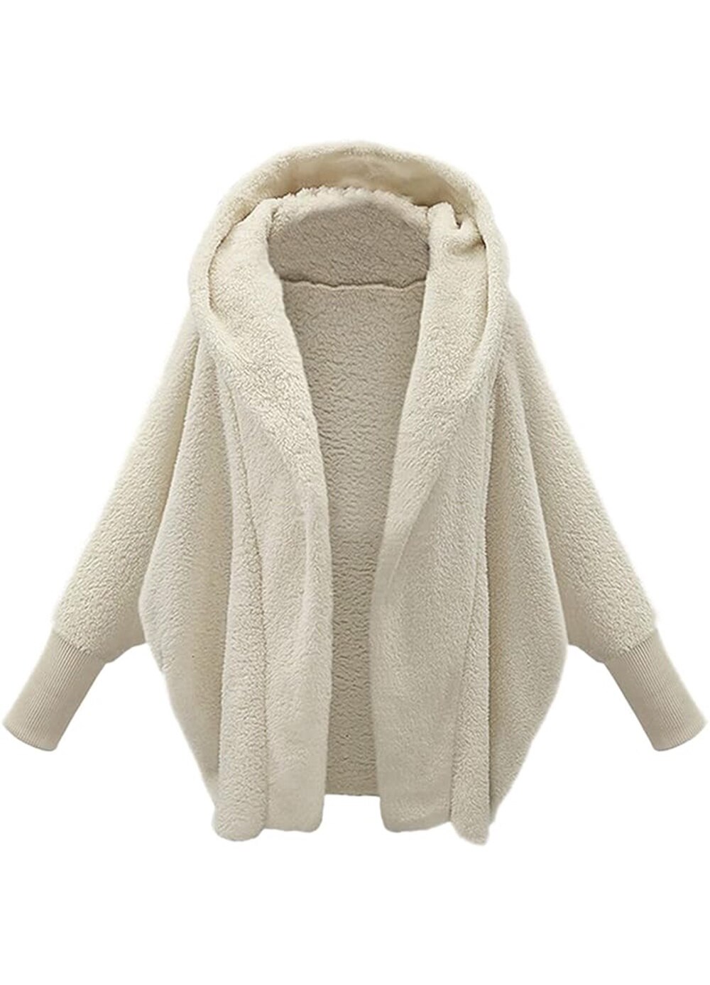 Pulover dama Tovbmup, cardigan pufos cu gluga, alb, 2XL - eMAG.ro