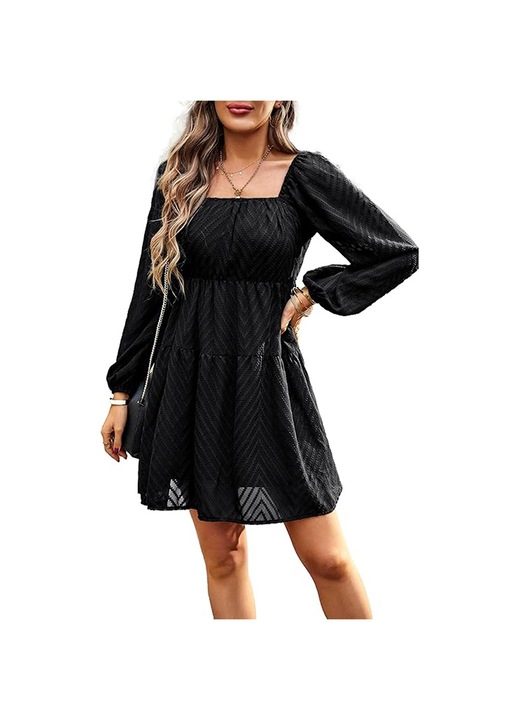 Jormftte ruha, négyzet alakú nyakkivágás, fekete, poliészter