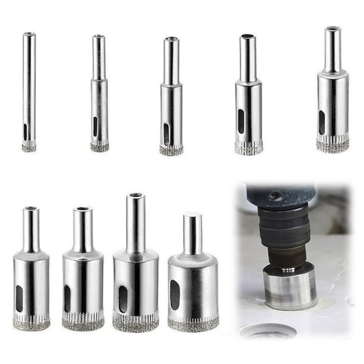 Set 9 burghie diamantate, AMRINUGL, otel carbon, 6-22 mm, argintiu