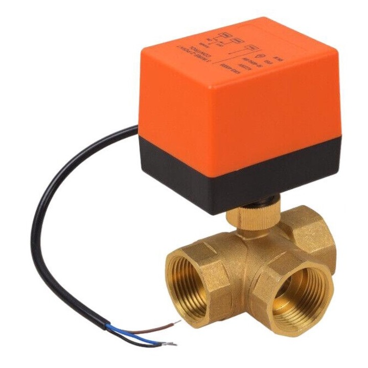 Elektromos golyóscsap, Tovbmup, Sárgaréz, 2 utas, 3 cső, 90 fokos elforgatás, 1-130°C, Többszínű