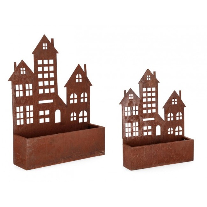 Set 2 suporturi ghivece flori metal maro Village 30.5x8x40 cm; 40.5x11x53 cm