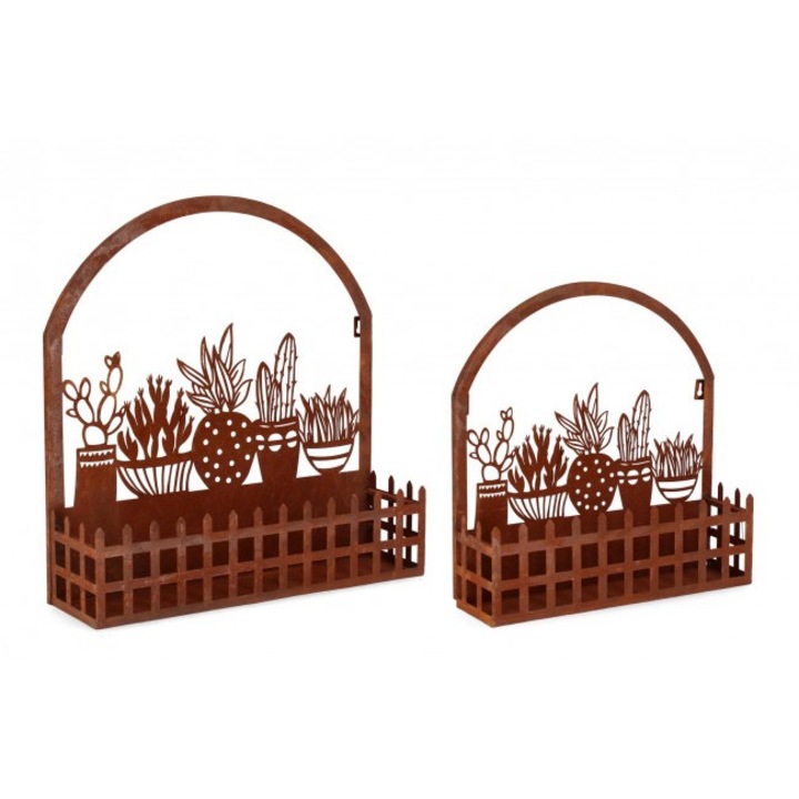 Set 2 suporturi ghivece flori metal maro Cactus 38x10.5x39.5 cm; 48x13x50 cm
