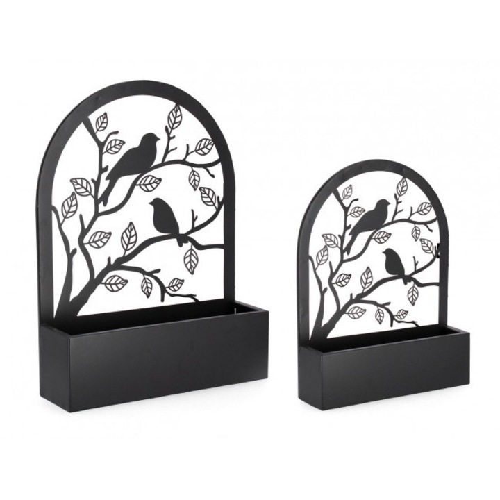 Set 2 suporturi ghivece flori metal negru Rosalinda 30.5x8.5x41 cm, 40.5x11.5x54 cm
