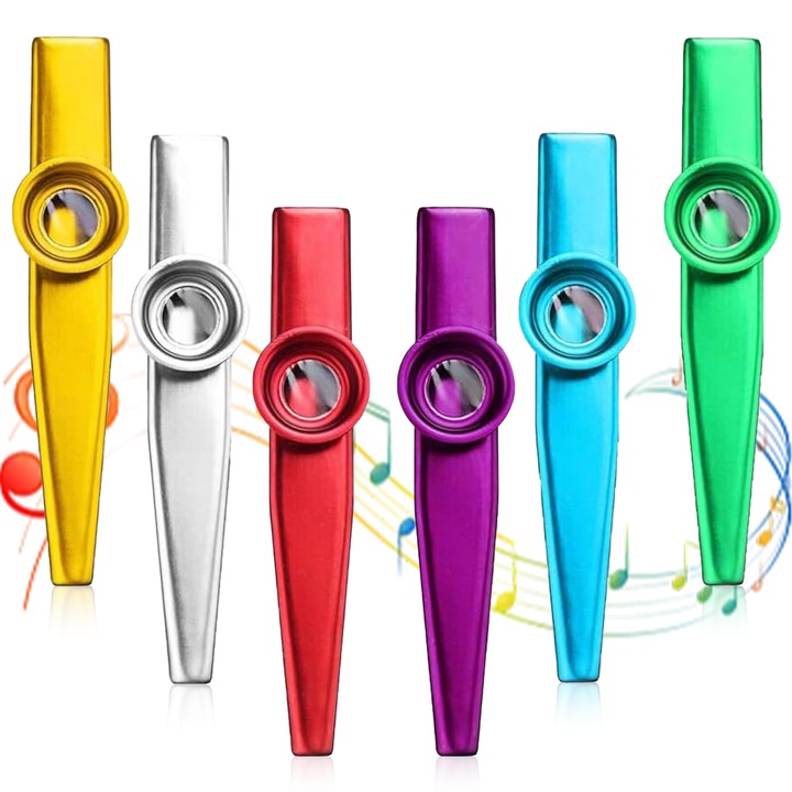 6 darabos Kazoo készlet, fém, többszínű, 12 cm