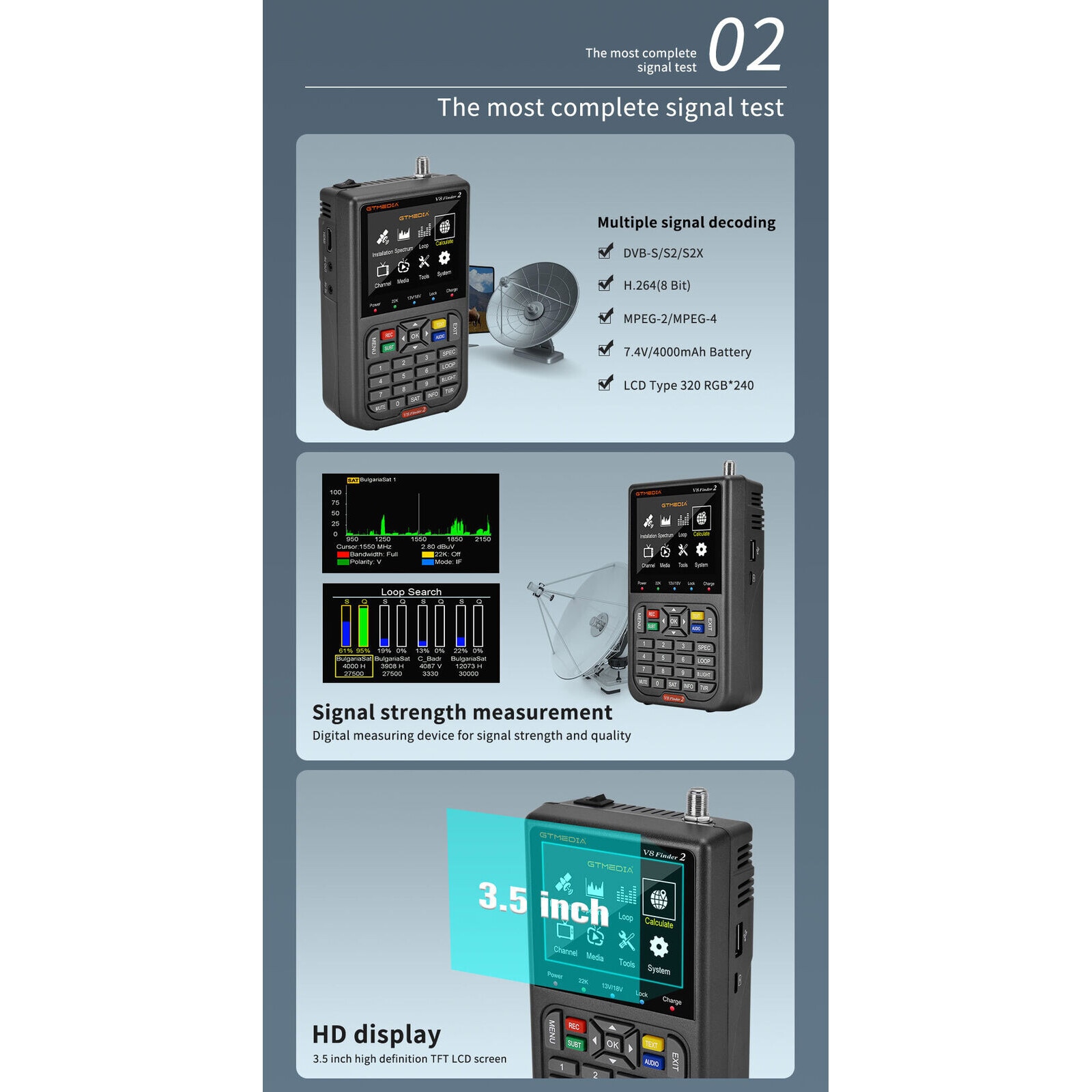 Dispozitiv localizare satelit GTMEDIA V8 Finder 2, DVB-S2/S2X