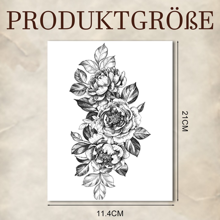 Tatuaje temporare set 8 foi flori mari, rezistente la apa, pentru toate tipurile de piele, design floral realist