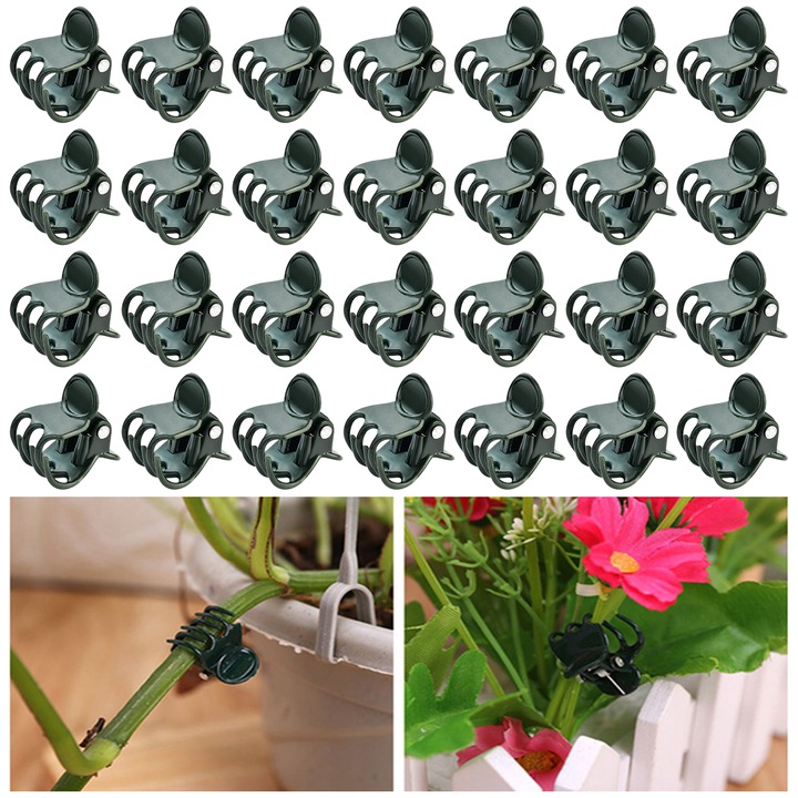 Clips pentru plante Enforose, set 100 buc, verde inchis, ajustabile, rezistente la intemperii
