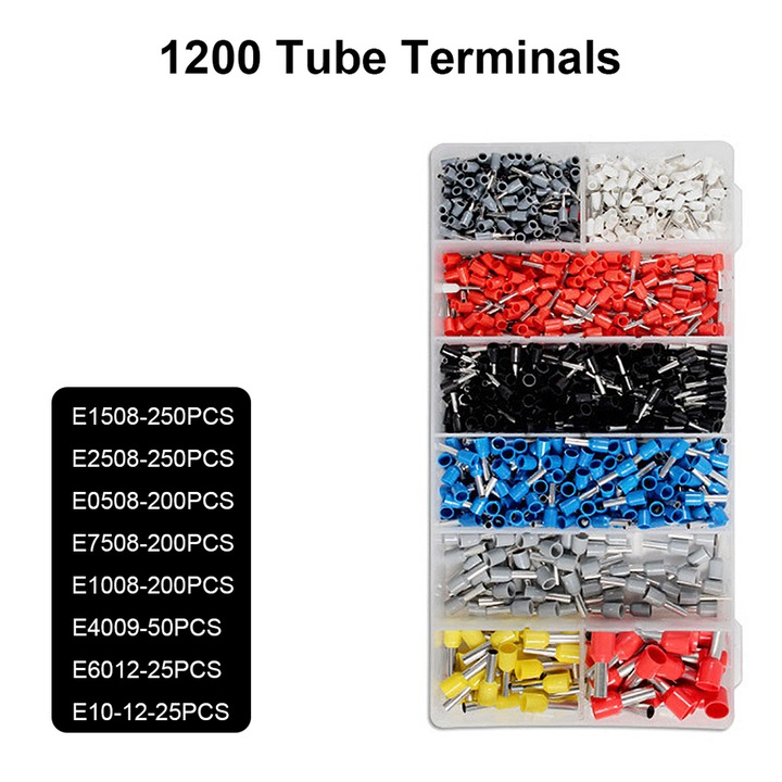 Комплект клещи за кримпване с 1200 терминални конектора, цветни, 17x7.9x2.1см