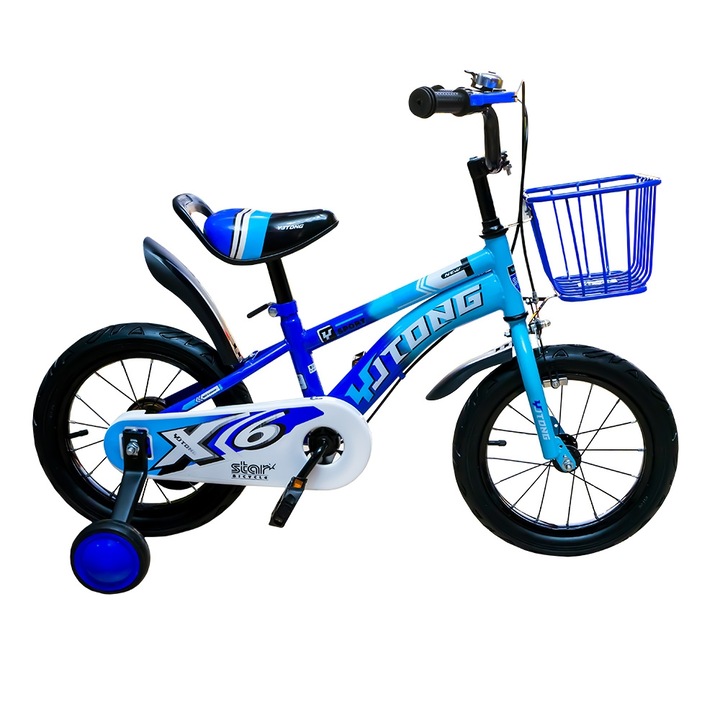 Велосипед Go Kart X6, 14 цола, детски 3-5 години, силиконови помощни колела, син цвят