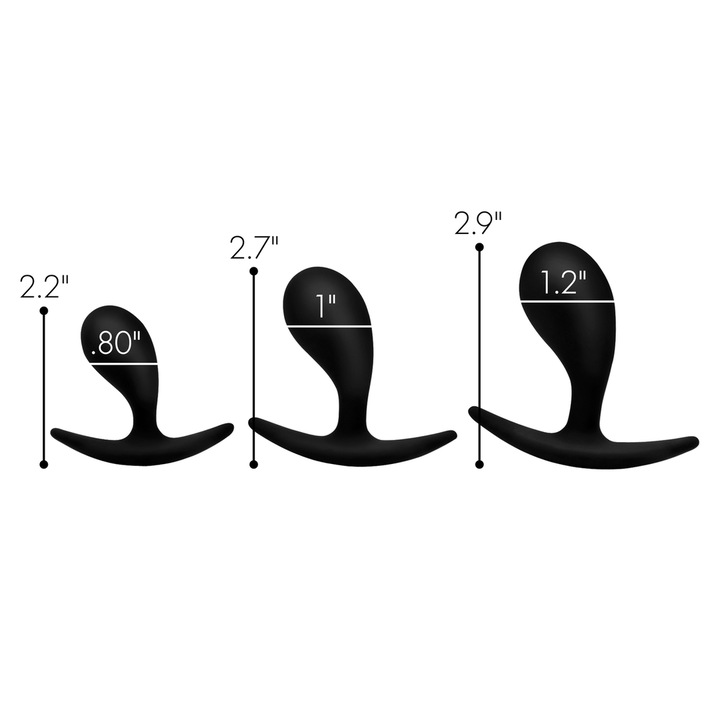 Anális dugók, XR márkák, Dark Droplets 3 db ívelt, fekete