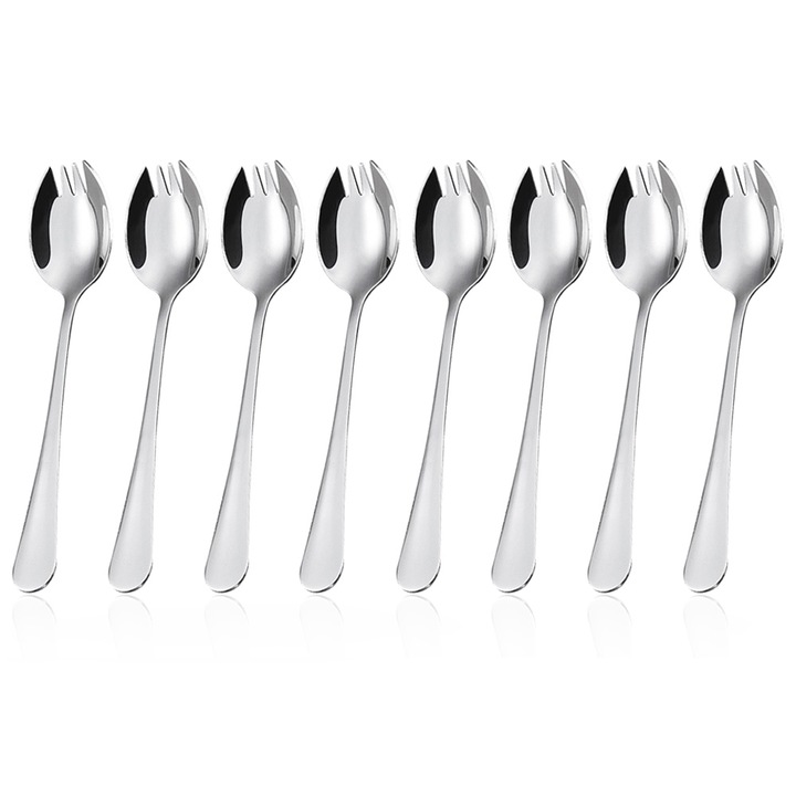 8 db spork evőeszköz készlet, rozsdamentes acél, 17cm, multifunkcionális, ezüst