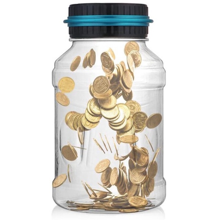 Прозрачна електронна касичка с цифров брояч, ABS, прозрачно/черно, 120x218x120см