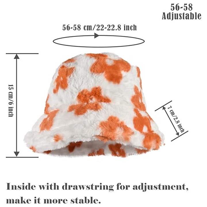 Caciula dama Jormftte, palarie tip bucket, material blana sintetica, multicolor, 56-58cm