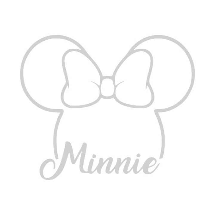 Sticker decorativ perete / geam si auto, Minnie Mouse logo, 14x12 cm, alb
