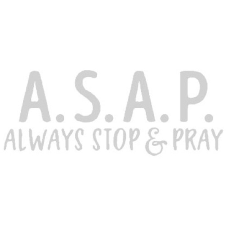 Sticker decorativ perete / geam, Stop and pray, 16x6 cm, alb